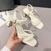 Sandalias altas y abiertas con punta cuadrada de verano para mujer